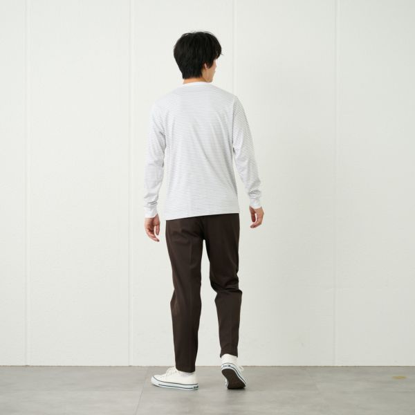 シルキータッチコットン　クルーボーダー長袖Tシャツ