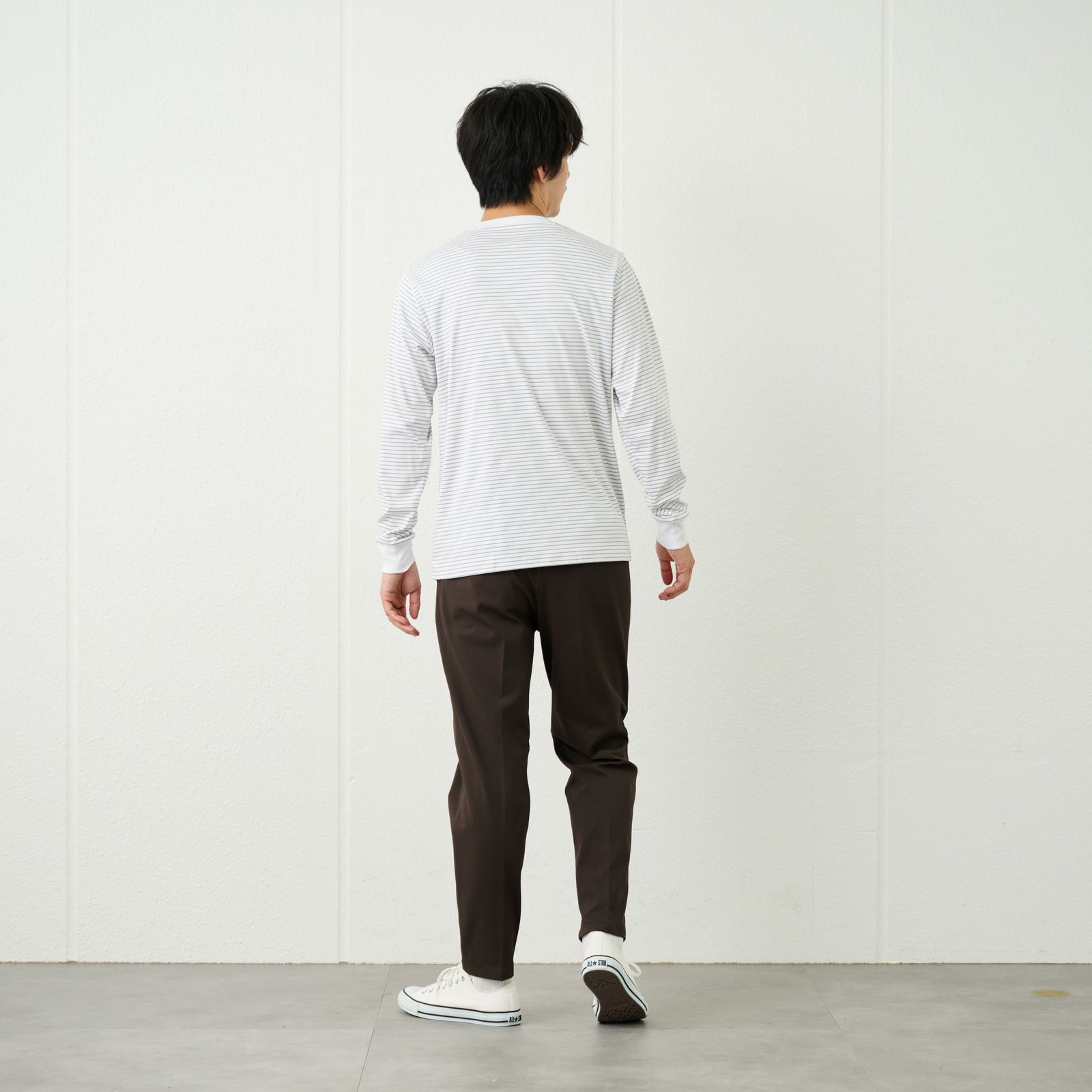 シルキータッチコットン　クルーボーダー長袖Tシャツ