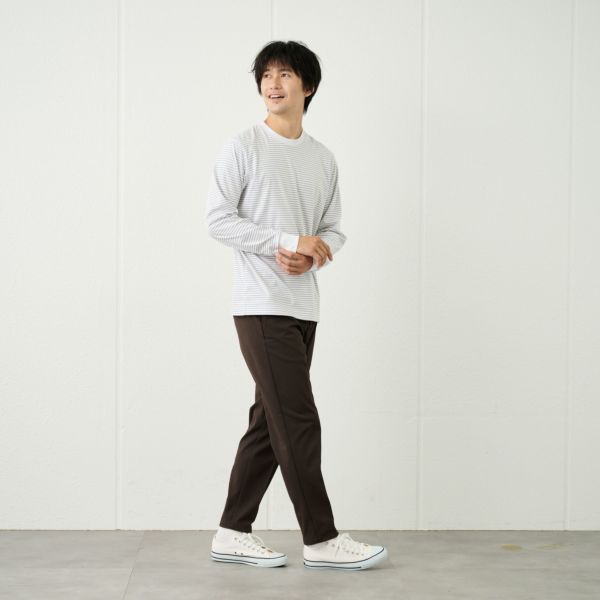 シルキータッチコットン　クルーボーダー長袖Tシャツ