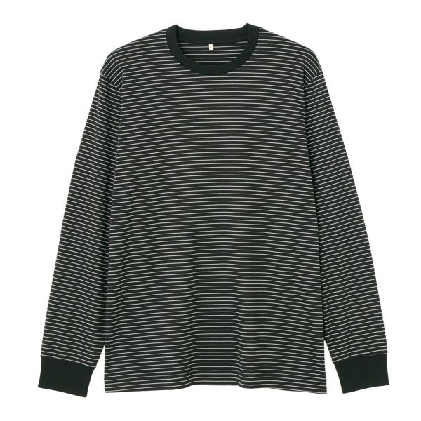 シルキータッチコットン　クルーボーダー長袖Tシャツ