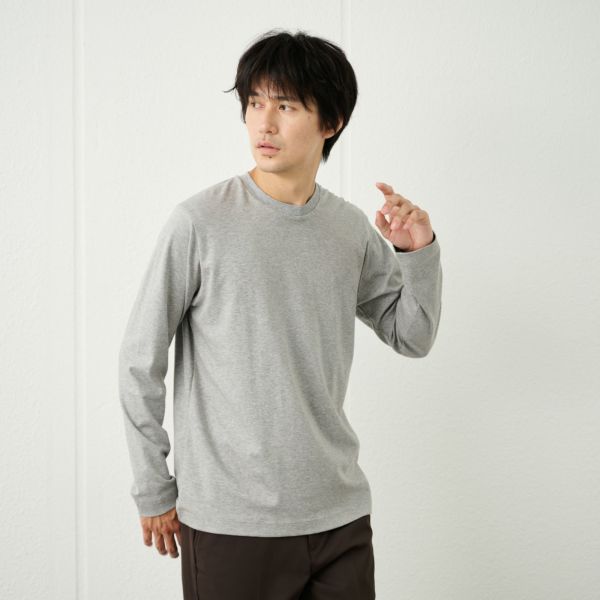 シルキータッチコットン　クルーネック長袖Tシャツ（無地）
