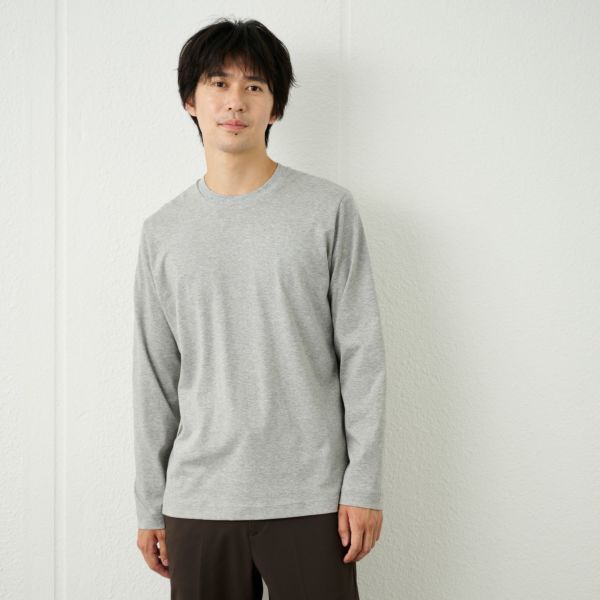 シルキータッチコットン　クルーネック長袖Tシャツ（無地）