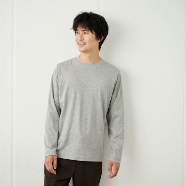 シルキータッチコットン　クルーネック長袖Tシャツ（無地）