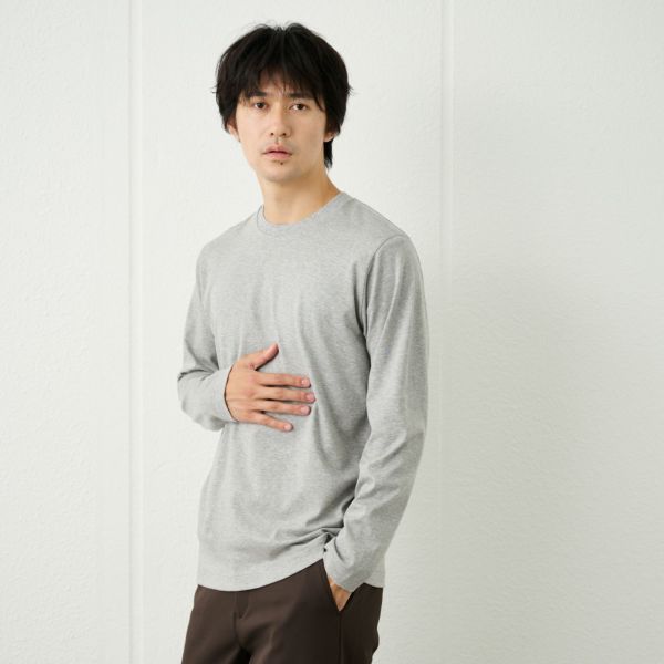 シルキータッチコットン　クルーネック長袖Tシャツ（無地）