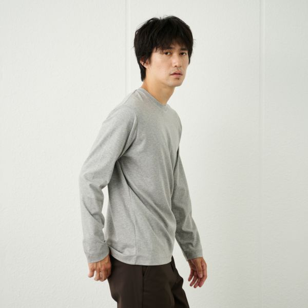 シルキータッチコットン　クルーネック長袖Tシャツ（無地）