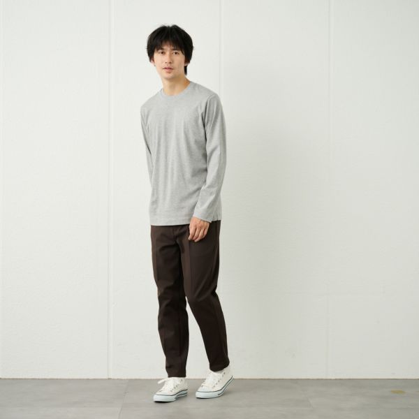 シルキータッチコットン　クルーネック長袖Tシャツ（無地）