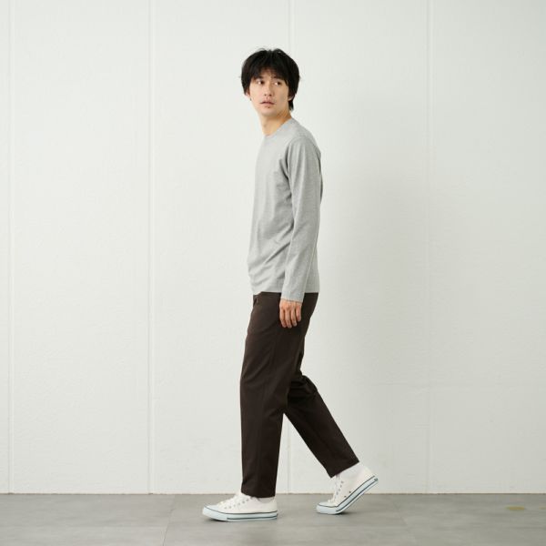 シルキータッチコットン　クルーネック長袖Tシャツ（無地）