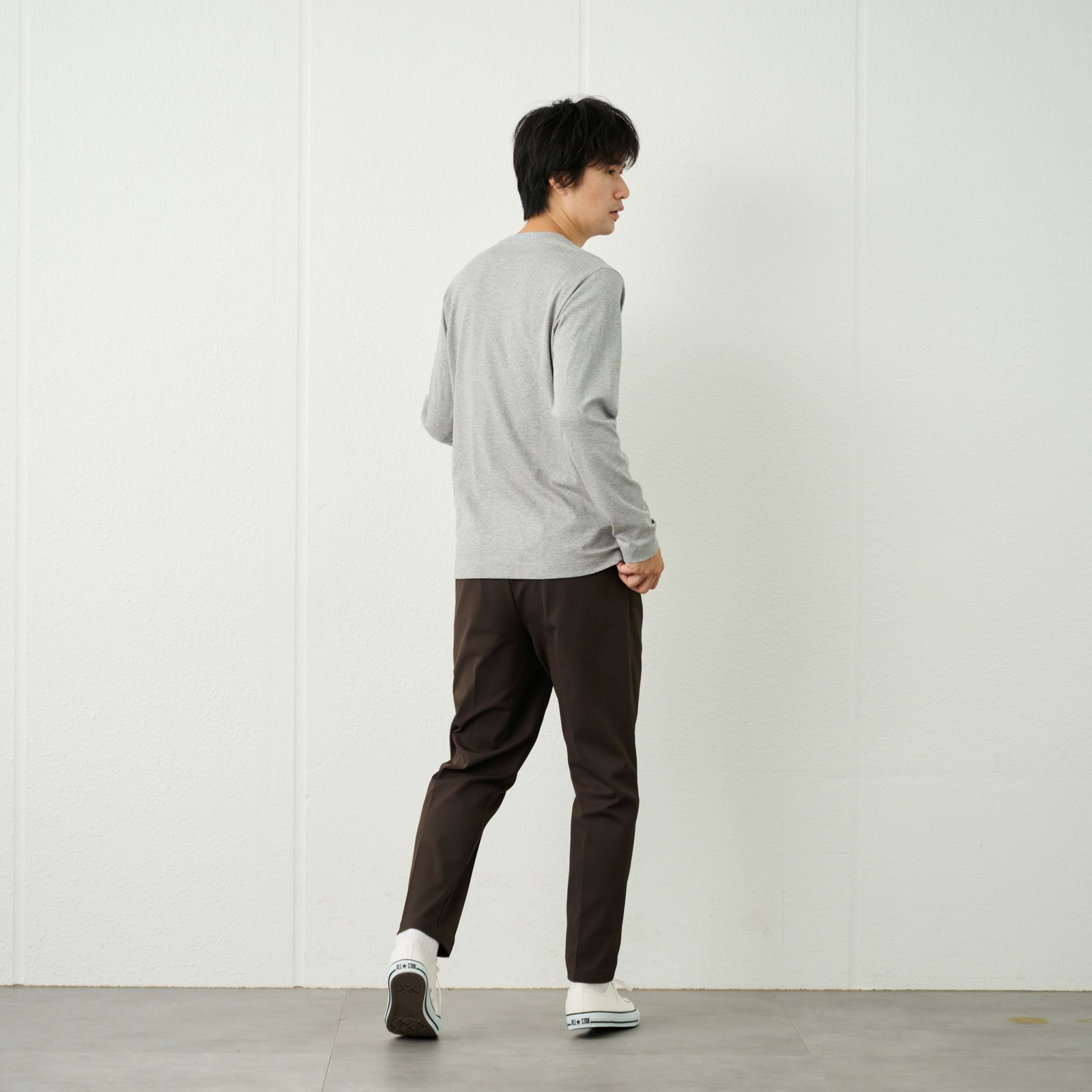 シルキータッチコットン　クルーネック長袖Tシャツ（無地）