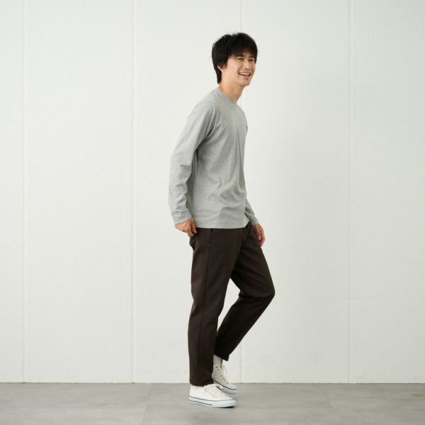 シルキータッチコットン　クルーネック長袖Tシャツ（無地）