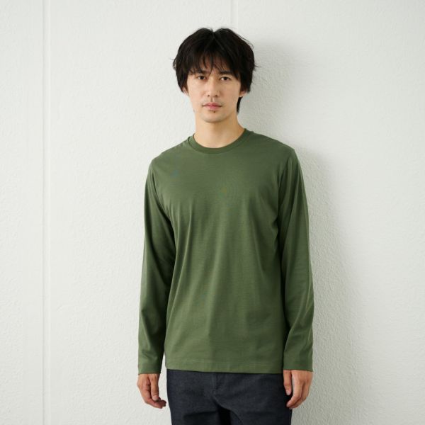 シルキータッチコットン　クルーネック長袖Tシャツ（無地）