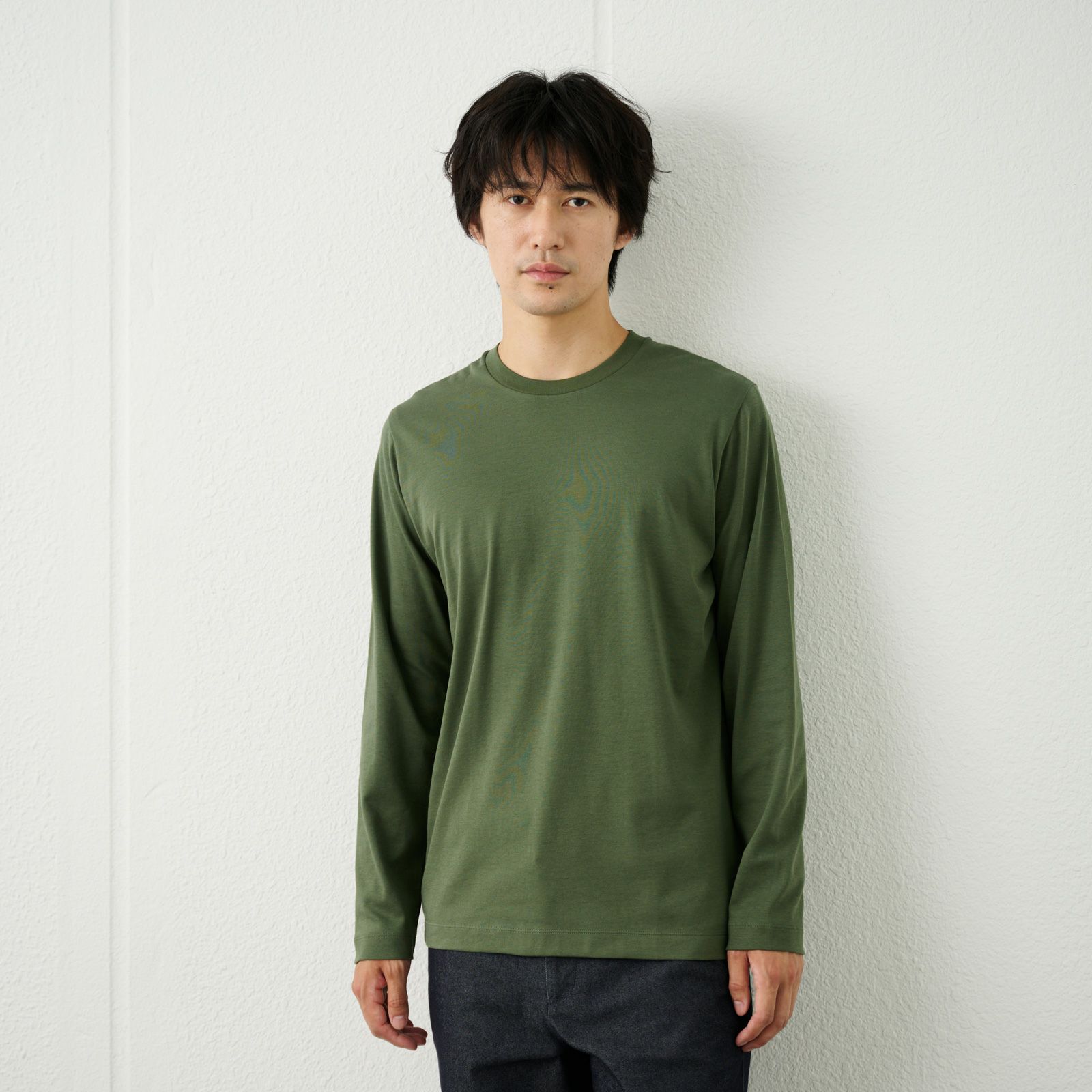 シルキータッチコットン　クルーネック長袖Tシャツ（無地）