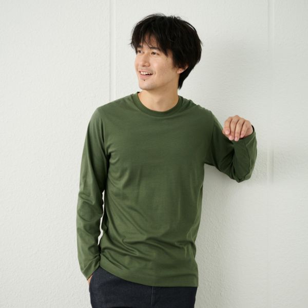 シルキータッチコットン　クルーネック長袖Tシャツ（無地）