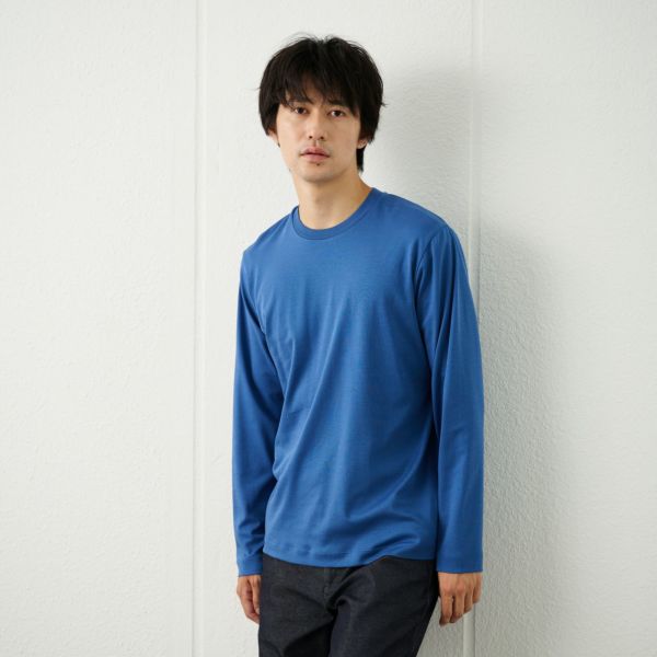 シルキータッチコットン　クルーネック長袖Tシャツ（無地）