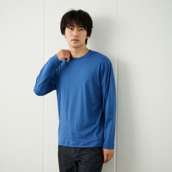 シルキータッチコットン　クルーネック長袖Tシャツ（無地）