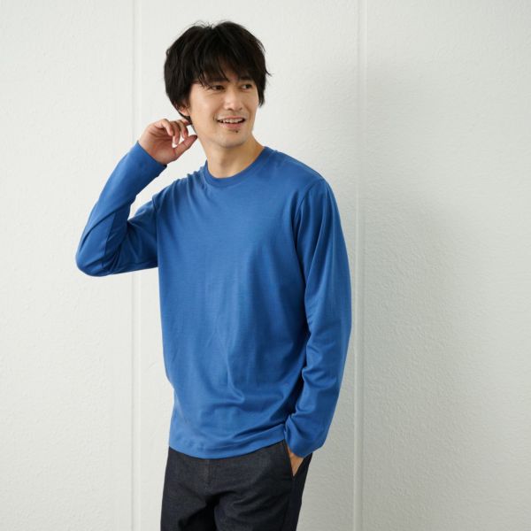 シルキータッチコットン　クルーネック長袖Tシャツ（無地）