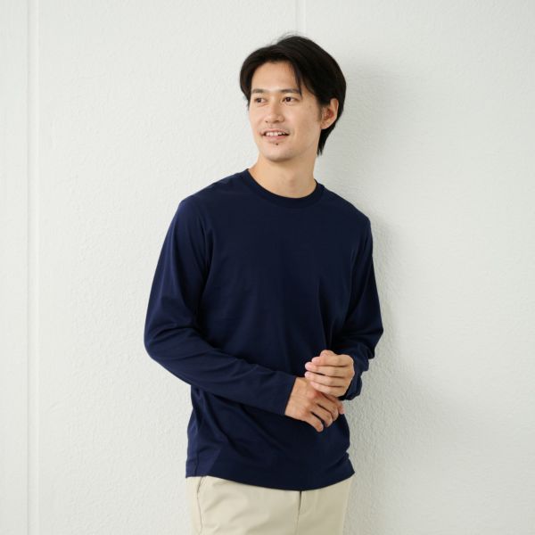 シルキータッチコットン　クルーネック長袖Tシャツ（無地）