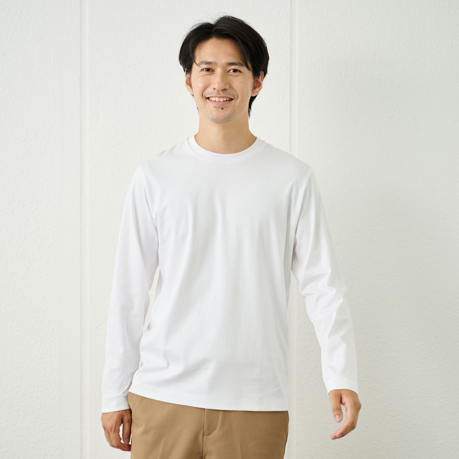 シルキータッチコットン　クルーネック長袖Tシャツ（無地）