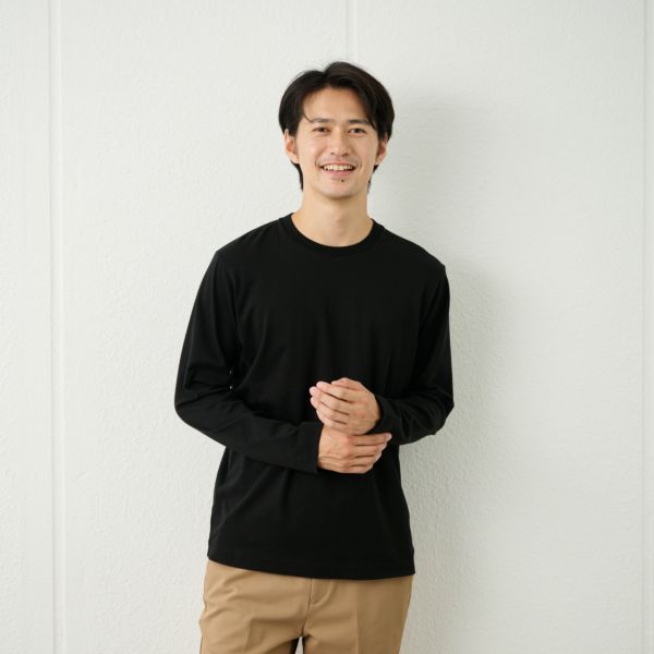シルキータッチコットン　クルーネック長袖Tシャツ（無地）