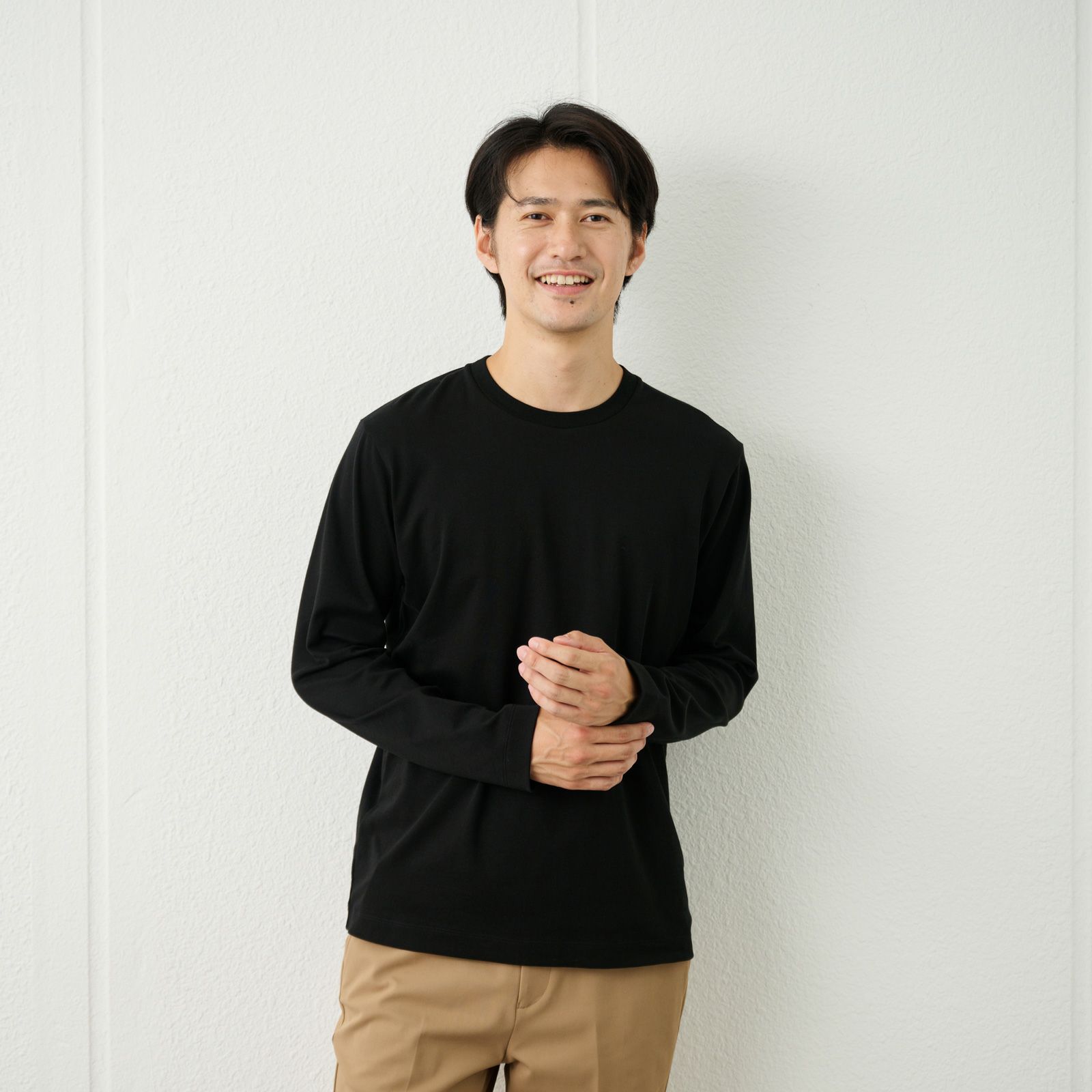 シルキータッチコットン　クルーネック長袖Tシャツ（無地）