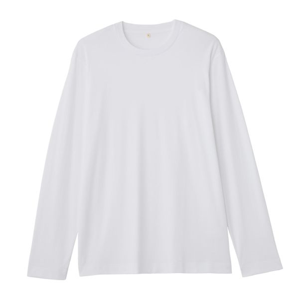 シルキータッチコットン　クルーネック長袖Tシャツ（無地）