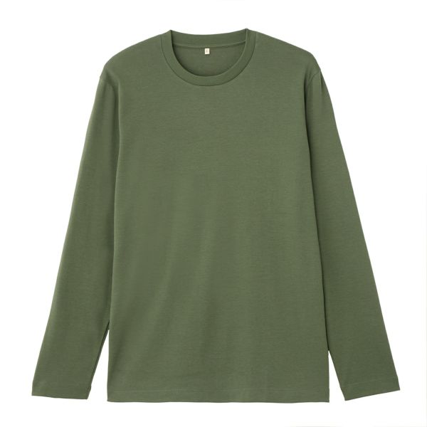 シルキータッチコットン　クルーネック長袖Tシャツ（無地）