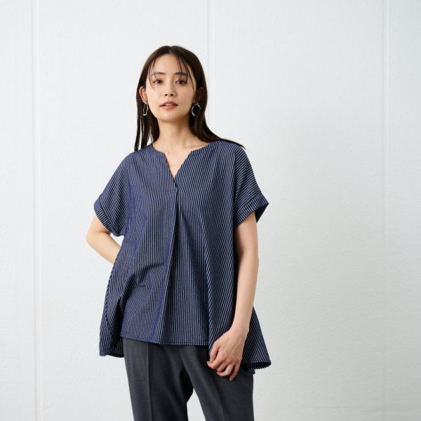 ブラウス シャツ スキッパーサッカーブラウス レディース LE SOUK HOLIDAY ブラウス シャツ スキッパーサッカーブラウス