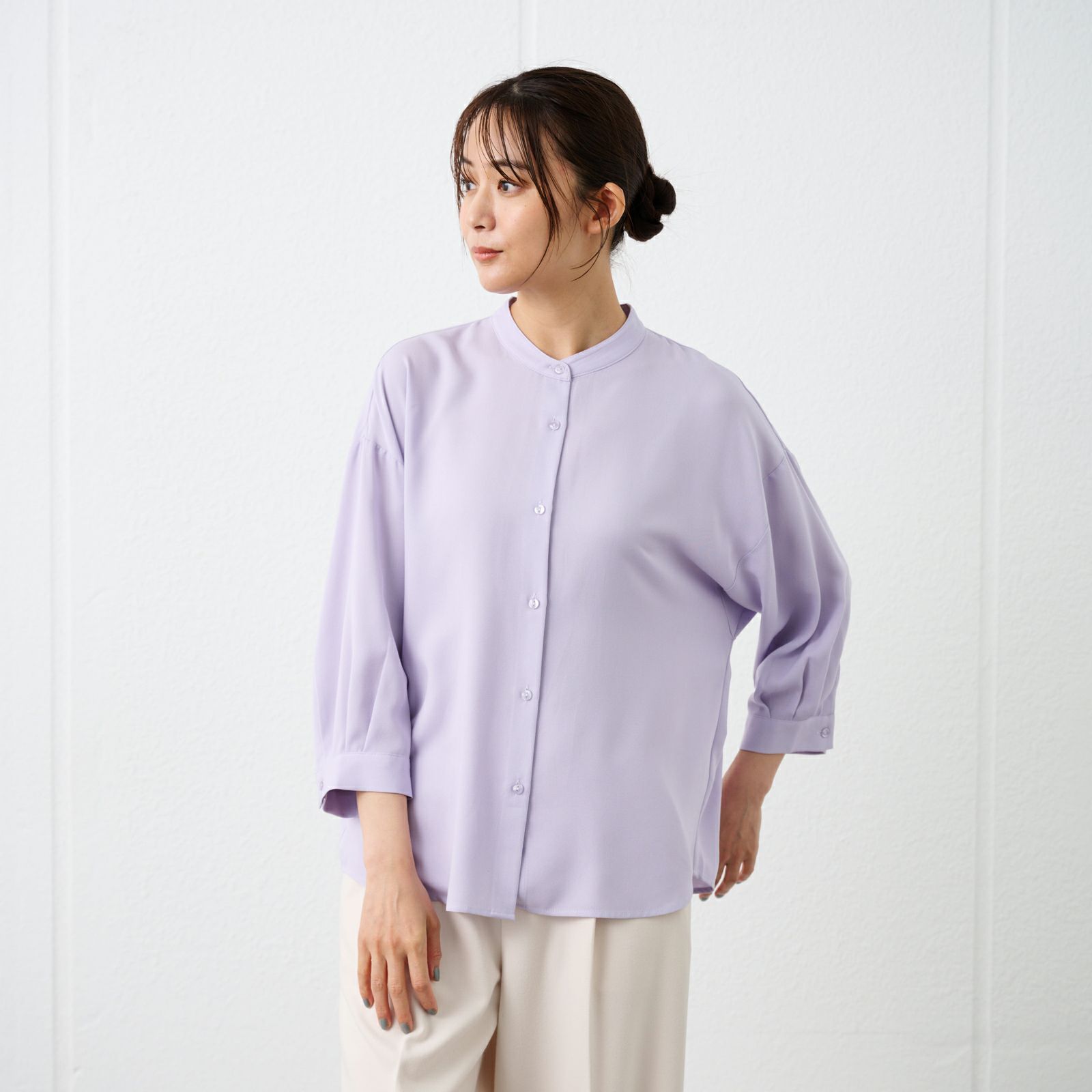 【オルスタ】イージーケア8分袖バンドカラーブラウス