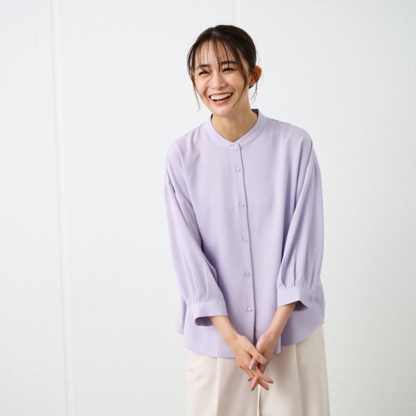 【オルスタ】イージーケア8分袖バンドカラーブラウス