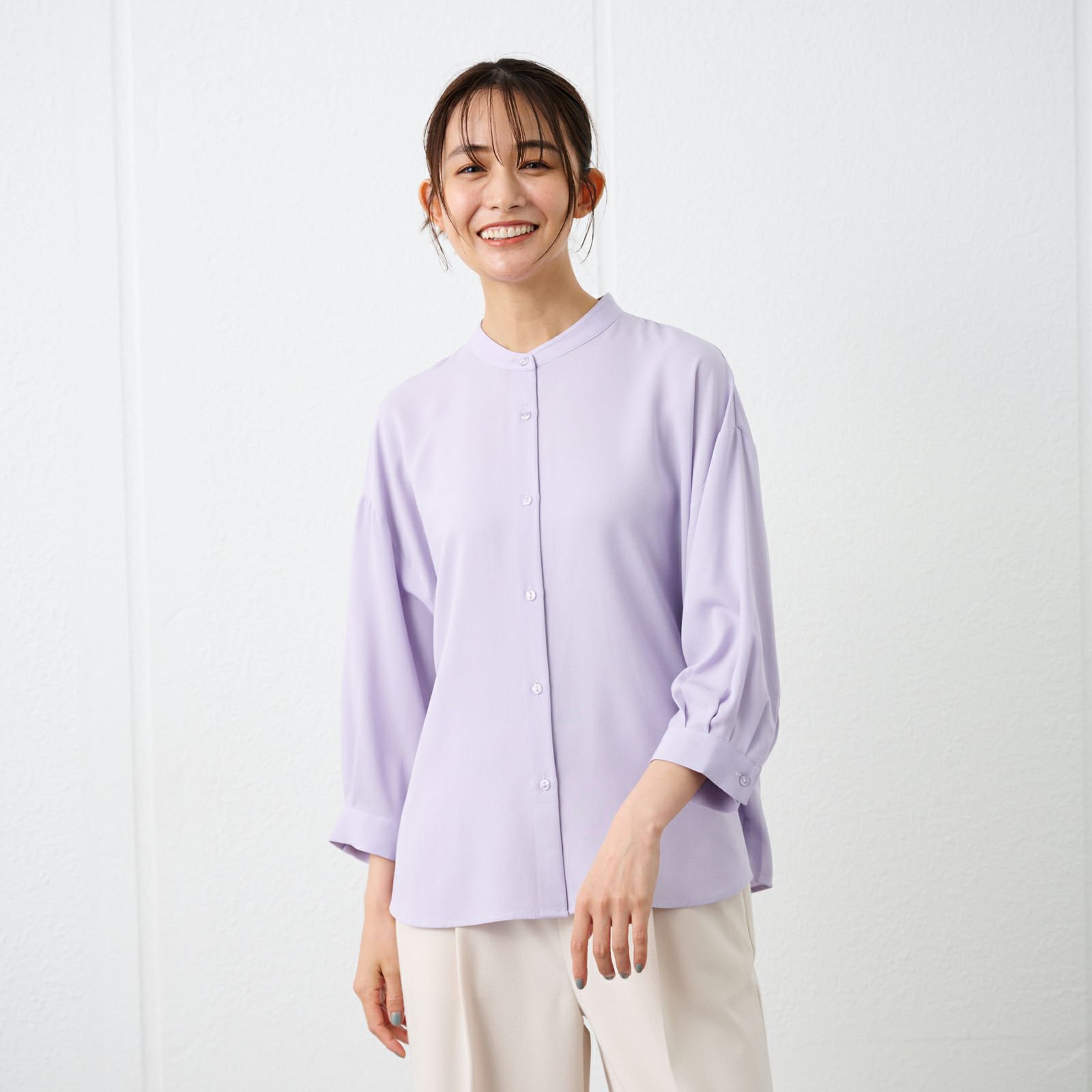 【オルスタ】イージーケア8分袖バンドカラーブラウス