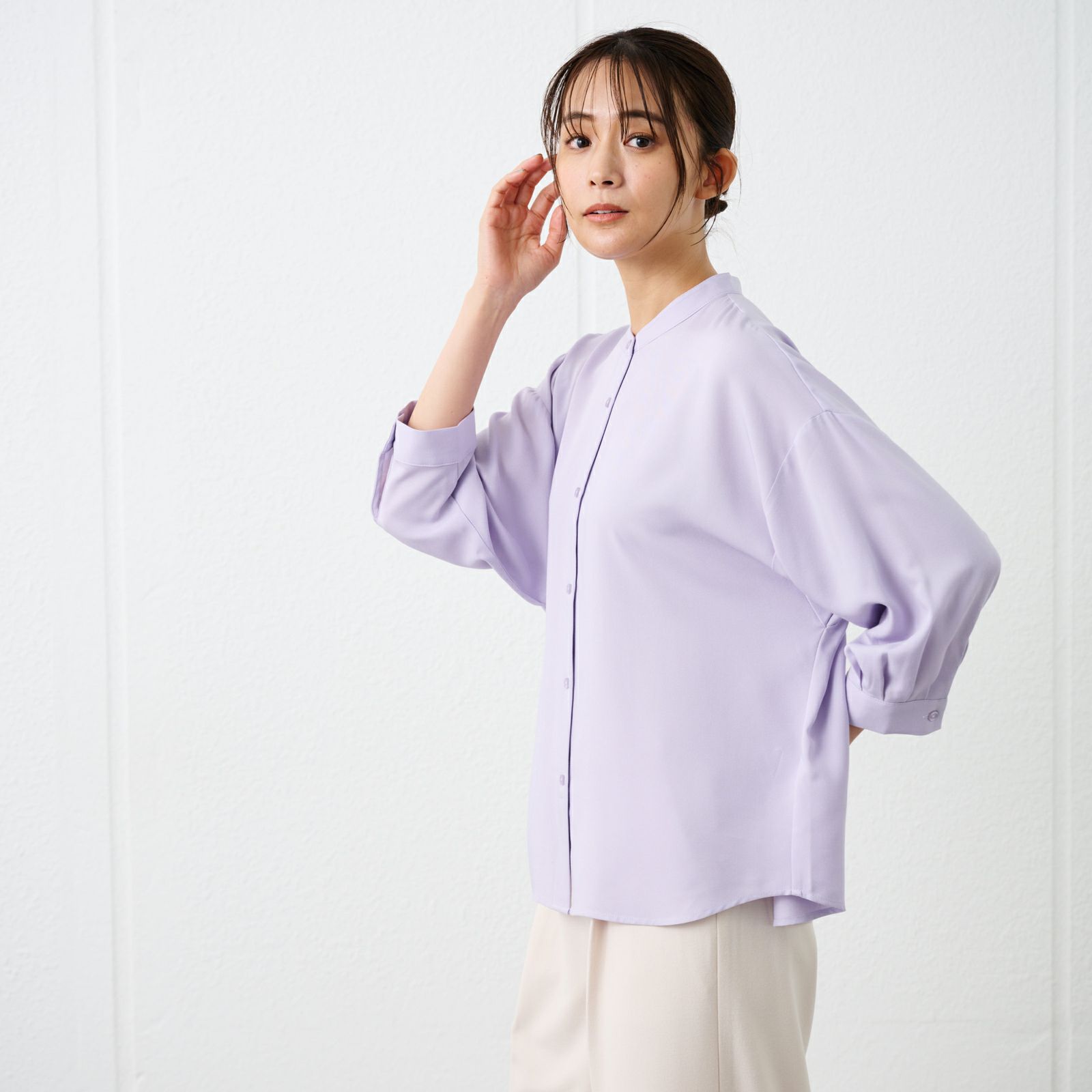 【オルスタ】イージーケア8分袖バンドカラーブラウス