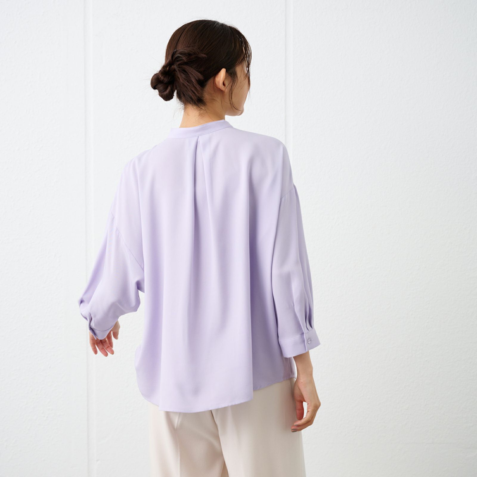 【オルスタ】イージーケア8分袖バンドカラーブラウス