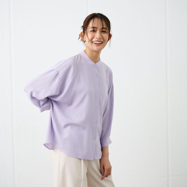 【オルスタ】イージーケア8分袖バンドカラーブラウス