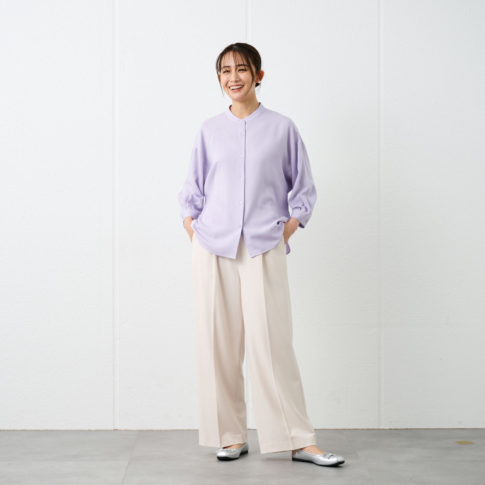 【オルスタ】イージーケア8分袖バンドカラーブラウス