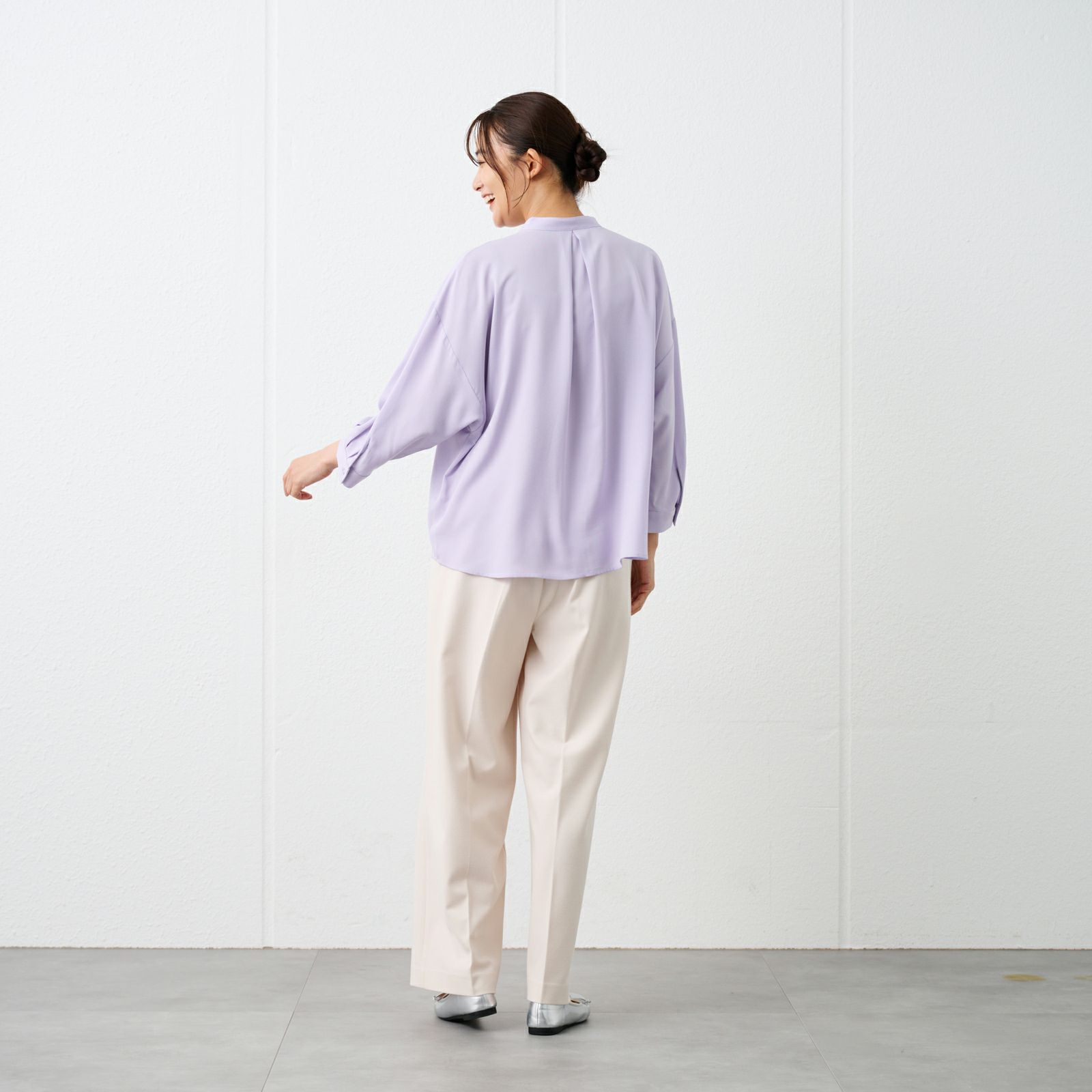 【オルスタ】イージーケア8分袖バンドカラーブラウス