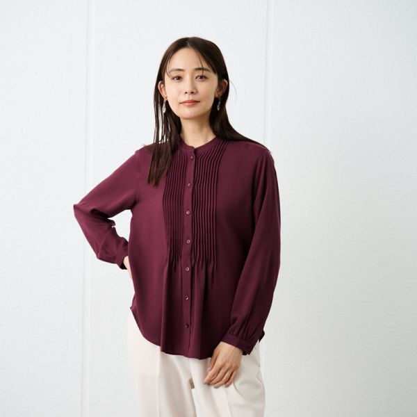 【オルスタ】イージーケア長袖ピンタックブラウス