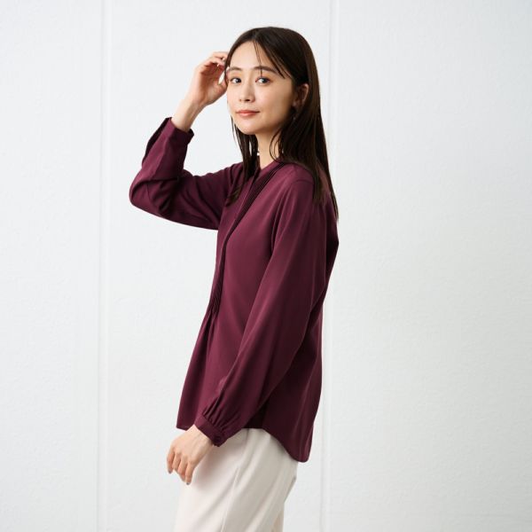 【オルスタ】イージーケア長袖ピンタックブラウス