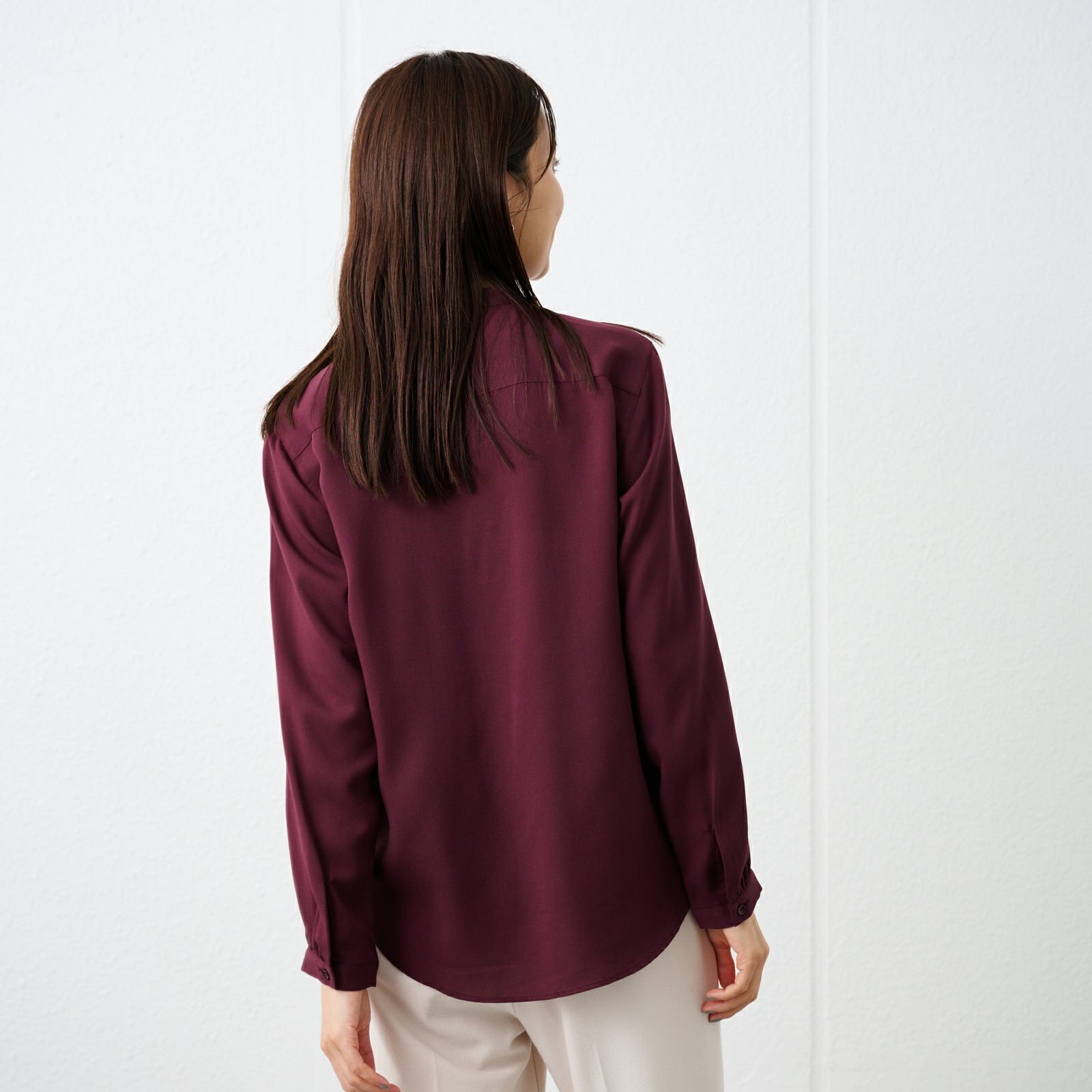 【オルスタ】イージーケア長袖ピンタックブラウス