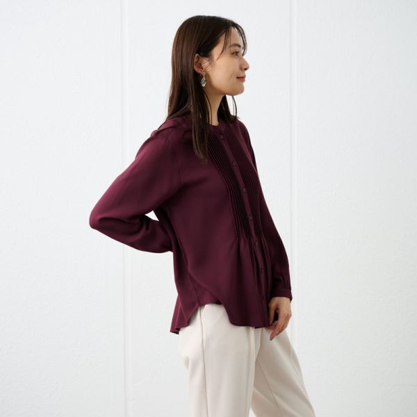 【オルスタ】イージーケア長袖ピンタックブラウス