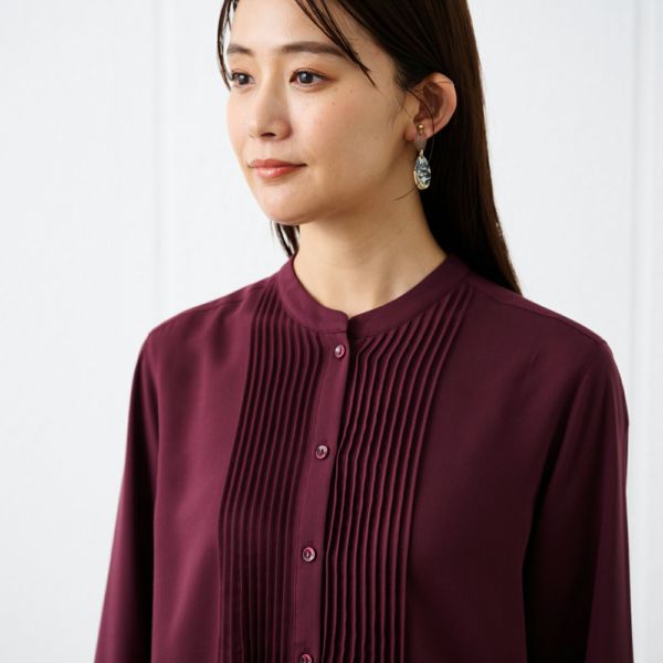 【オルスタ】イージーケア長袖ピンタックブラウス