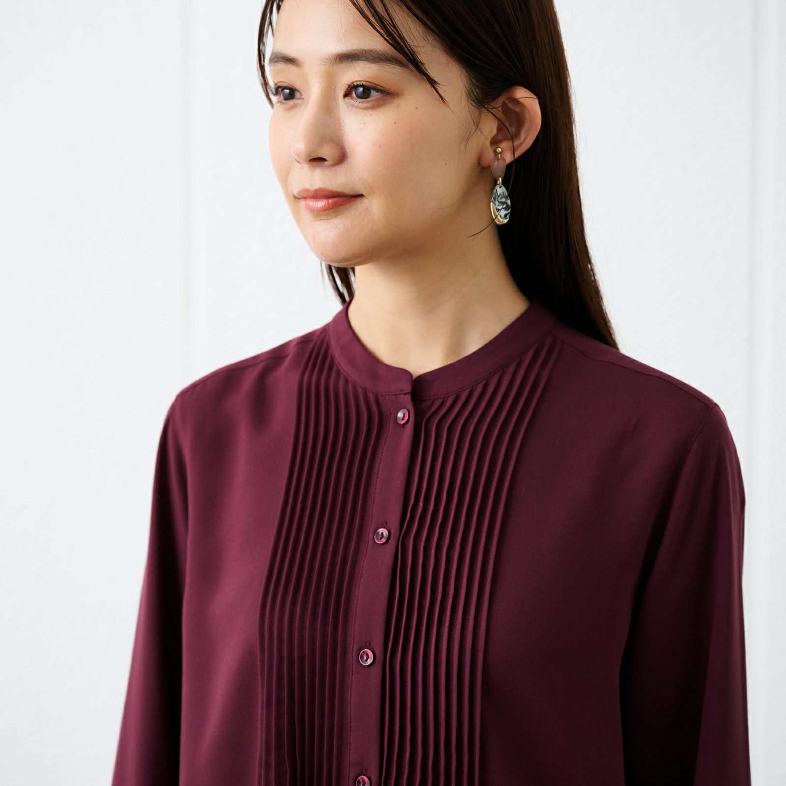 【オルスタ】イージーケア長袖ピンタックブラウス