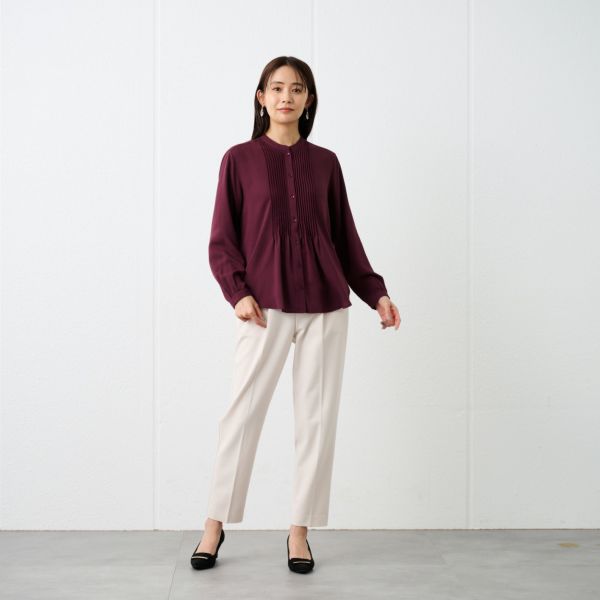 【オルスタ】イージーケア長袖ピンタックブラウス