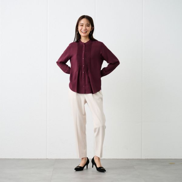 【オルスタ】イージーケア長袖ピンタックブラウス