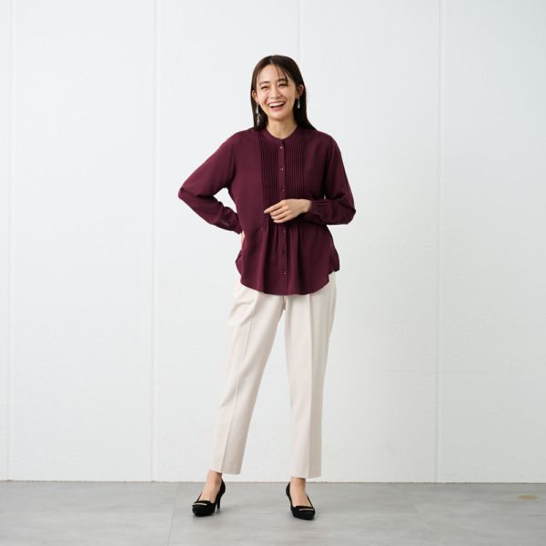 【オルスタ】イージーケア長袖ピンタックブラウス