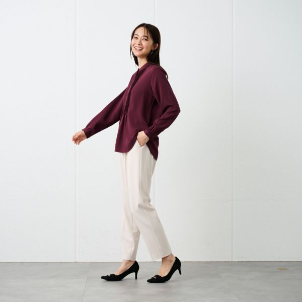 【オルスタ】イージーケア長袖ピンタックブラウス