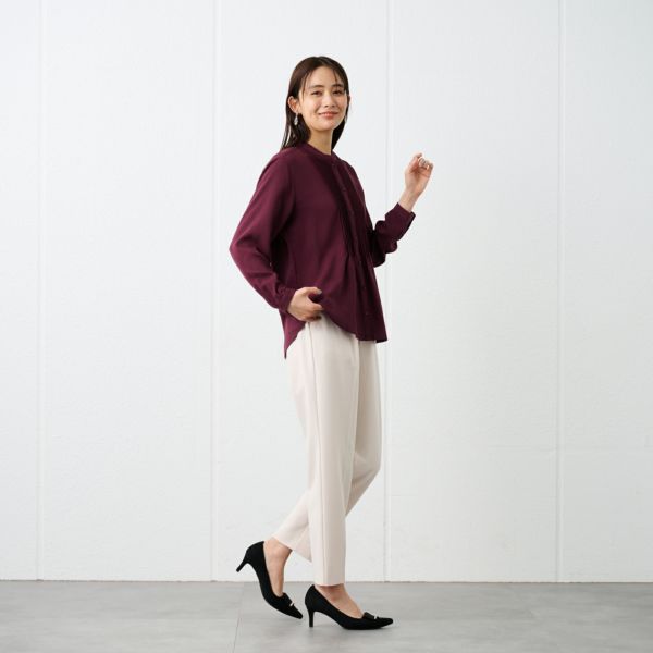 【オルスタ】イージーケア長袖ピンタックブラウス