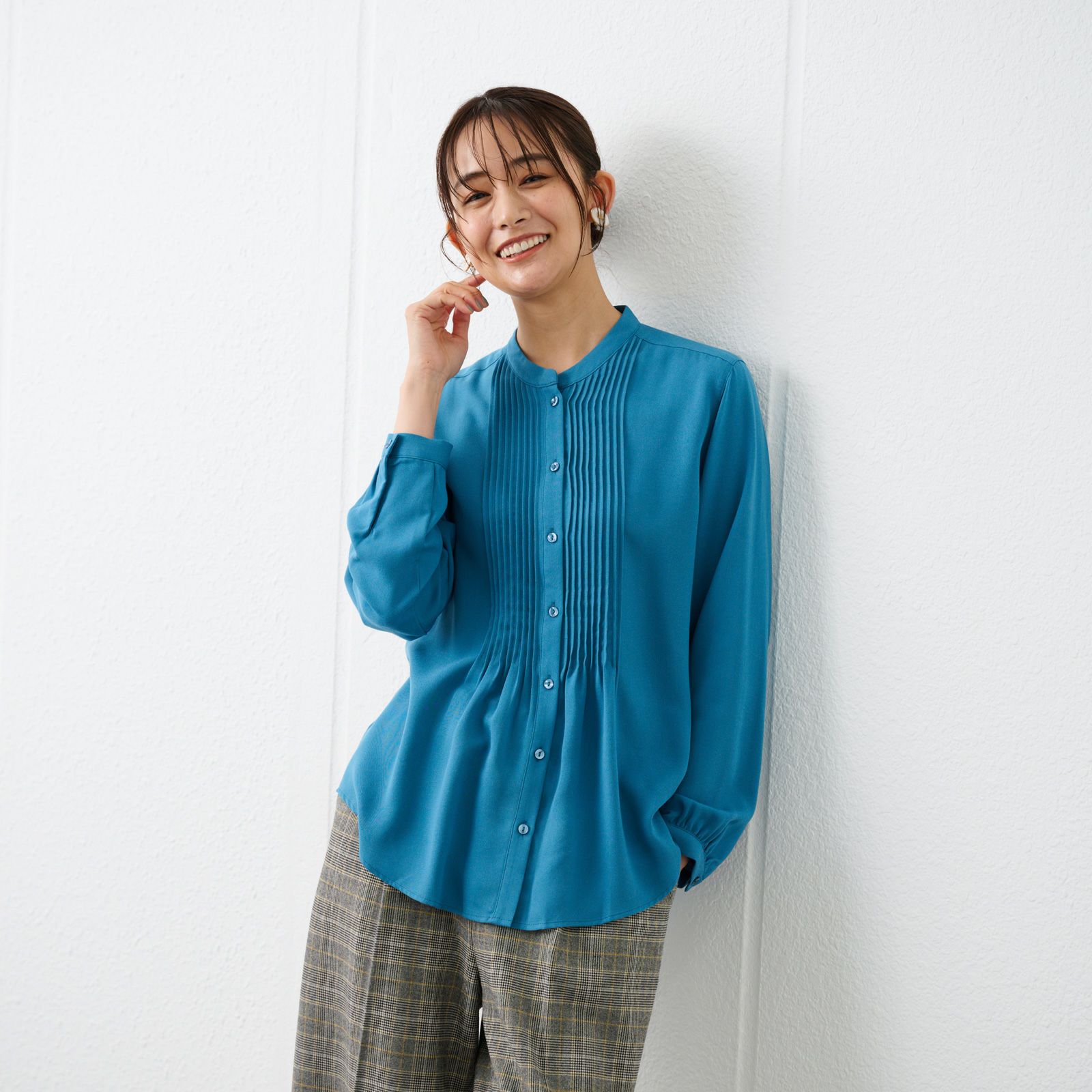 【オルスタ】イージーケア長袖ピンタックブラウス