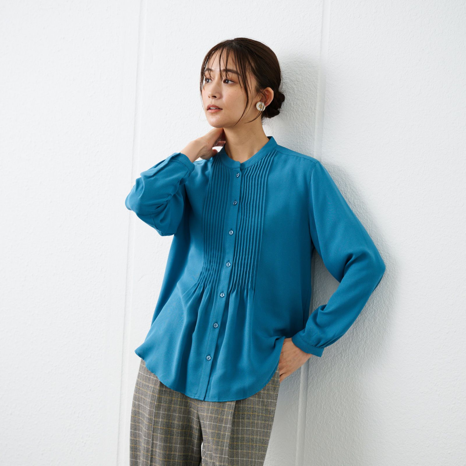 【オルスタ】イージーケア長袖ピンタックブラウス