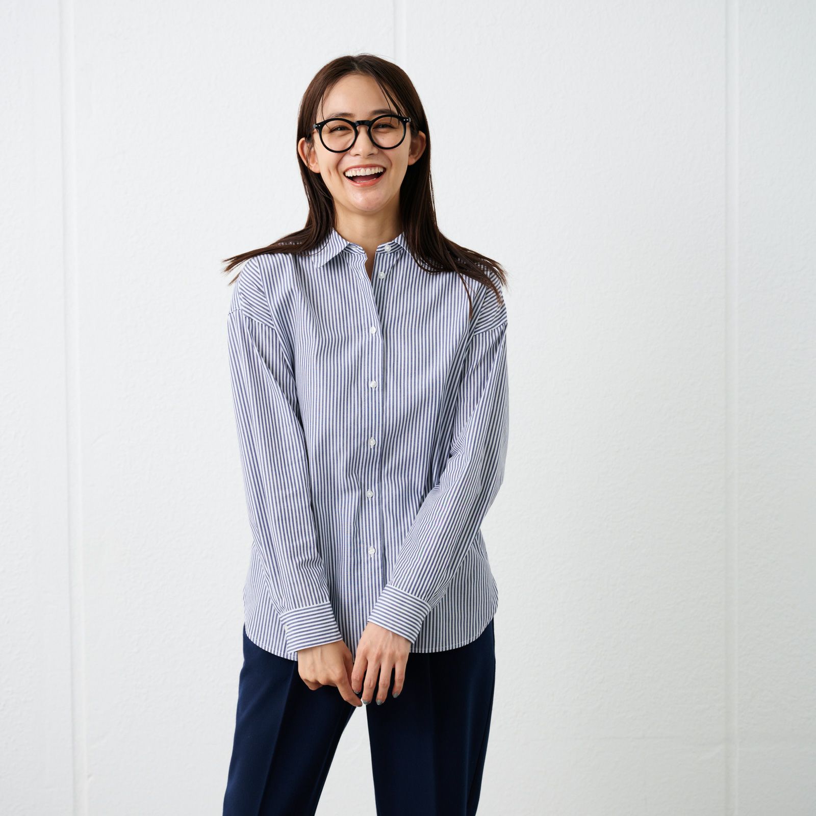 【てまラク】　綿混長袖レギュラーシャツ