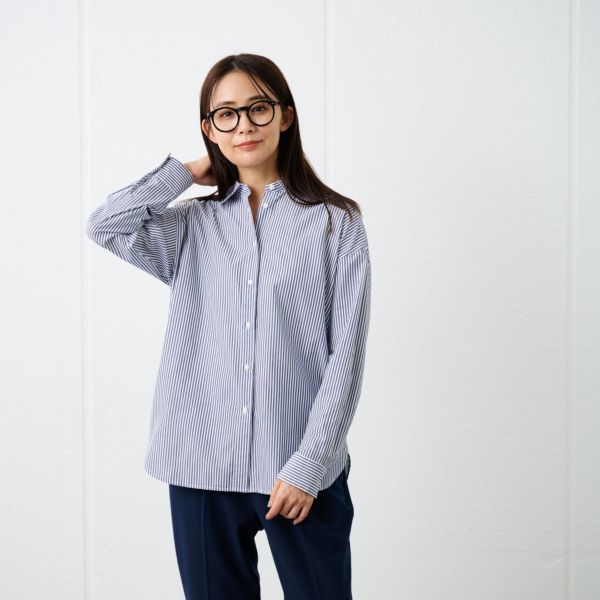 【てまラク】　綿混長袖レギュラーシャツ