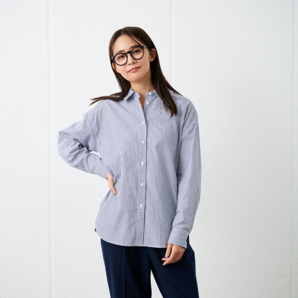 【てまラク】　綿混長袖レギュラーシャツ